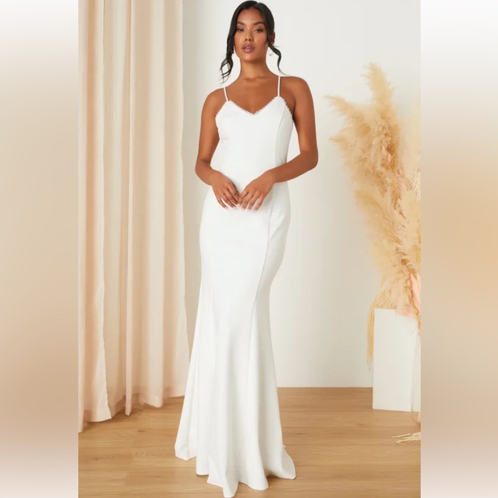 Lulu's Tatiana White Lace Button Back Maxi Dress/Bridal Gown